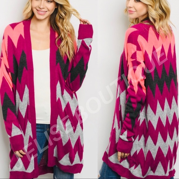 LOVE MAGENTA GREY LONG SLEEVE OPEN CARDIGAN - Picture 2 of 7
